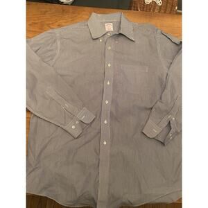 Brooks Brothers 346 Men's Button Blue White Stripe Long Sleeve Shirt 17-4/5